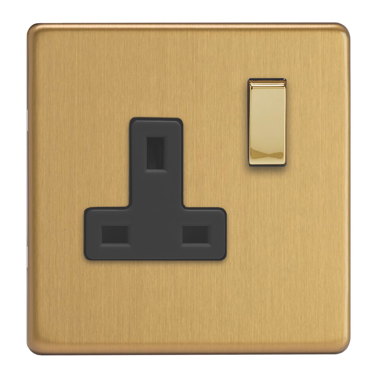Varilight 13A 1-Gang 2-Pole Switched Socket Brushed Brass with Black Inserts (112EC)