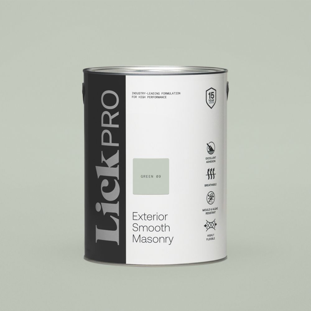 LickPro 5Ltr Smooth Green 09 Masonry Paint Screwfix