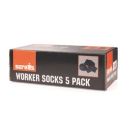 Scruffs Worker Reinforced Toe & Heel Socks Black 7-9.5 5 Pack
