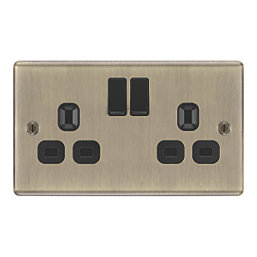 LAP  13A 2-Gang SP Switched Switched Socket Antique Brass  with Black Inserts