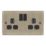 LAP  13A 2-Gang SP Switched Socket Antique Brass  with Black Inserts