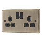 LAP  13A 2-Gang SP Switched Switched Socket Antique Brass  with Black Inserts