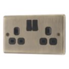 LAP  13A 2-Gang SP Switched Socket Antique Brass  with Black Inserts