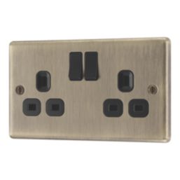 LAP  13A 2-Gang SP Switched Socket Antique Brass  with Black Inserts