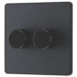 British General Evolve 2-Gang 2-Way LED Trailing Edge Double Push Dimmer with Rotary Control  Grey with Black Inserts