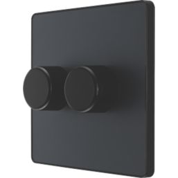 British General Evolve 2-Gang 2-Way LED Trailing Edge Double Push Dimmer with Rotary Control  Grey with Black Inserts