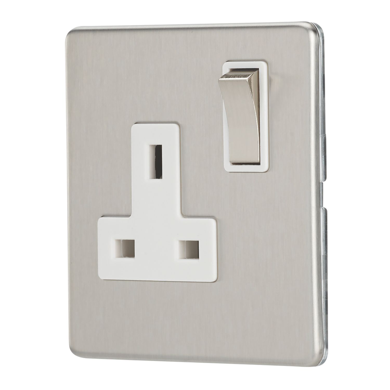 Contactum Lyric 13A 1-Gang DP Switched Socket Outlet Brushed Steel with White Inserts (112RP)