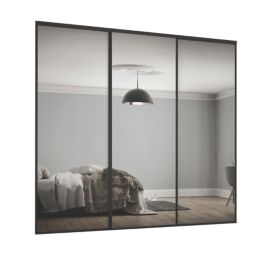 Spacepro Classic 3-Door Framed Sliding Wardrobe Doors Black Frame Mirror Panel 2672mm x 2260mm