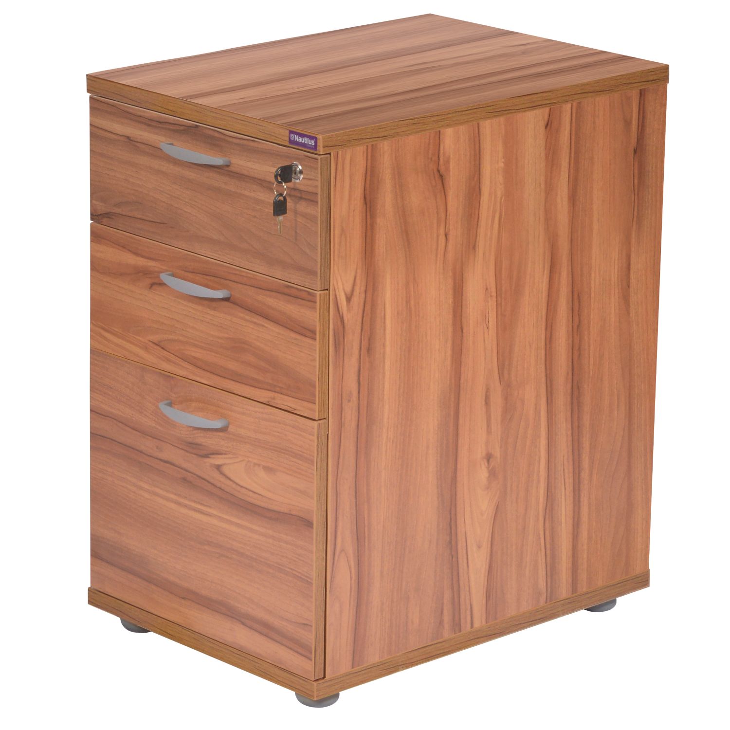 Nautilus Designs Aspire 3-Drawer Desk High Pedestal Walnut 430mm x 600mm x 730mm (113PK)