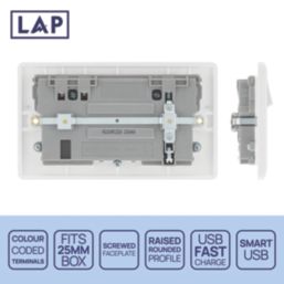 LAP  13A 2-Gang SP Switched Socket + 3A 22W 2-Outlet Type A & C USB Charger White