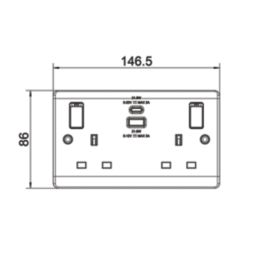 LAP  13A 2-Gang SP Switched Socket + 3A 22W 2-Outlet Type A & C USB Charger White