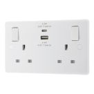 LAP  13A 2-Gang SP Switched Socket + 3A 22W 2-Outlet Type A & C USB Charger White with White Inserts