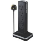Masterplug 13A 8-Gang Switched Surge-Protected Extension Lead + 3.1A 2-Outlet Type A USB Charger Gloss Black 2m