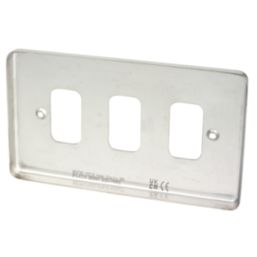 Hager Sollysta WRGP3BS 3-Module Grid Faceplate Brushed Steel