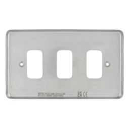 Hager Sollysta WRGP3BS 3-Module Grid Faceplate Brushed Steel