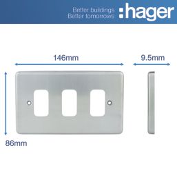 Hager Sollysta WRGP3BS 3-Module Grid Faceplate Brushed Steel