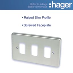 Hager Sollysta WRGP3BS 3-Module Grid Faceplate Brushed Steel