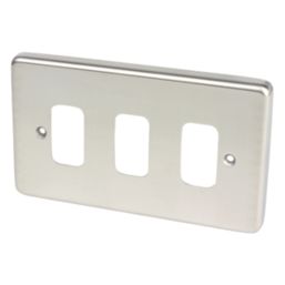 Hager Sollysta WRGP3BS 3-Module Grid Faceplate Brushed Steel