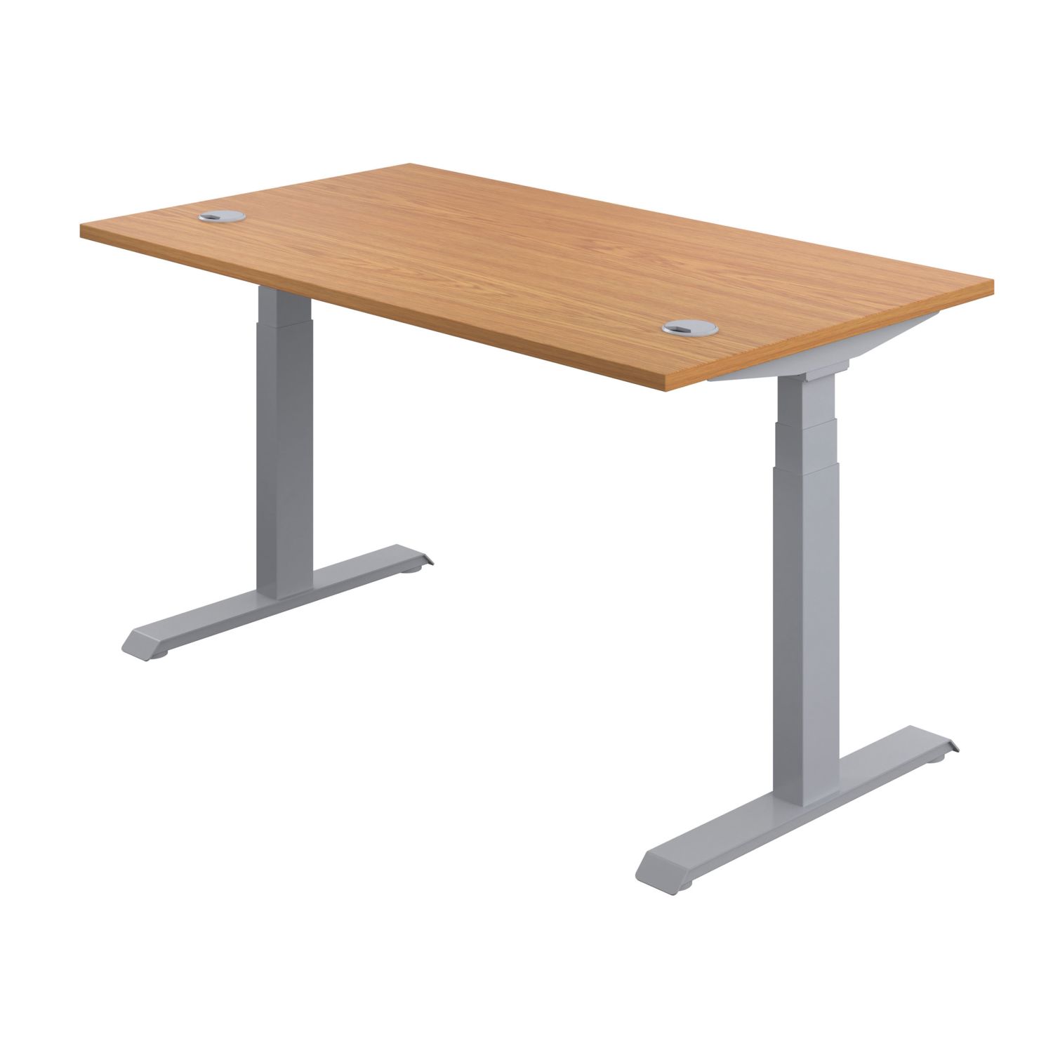 TC Group Economy Back To Back Powered Rectangular Sit Stand Desk Nova Oak/Silver 1600mm x 0.62-1.28m (114TT)