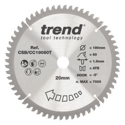 Trend CSB/CC19060T Wood/Chipboard/MDF Thin Kerf Saw Blade 190mm x 20mm 60T