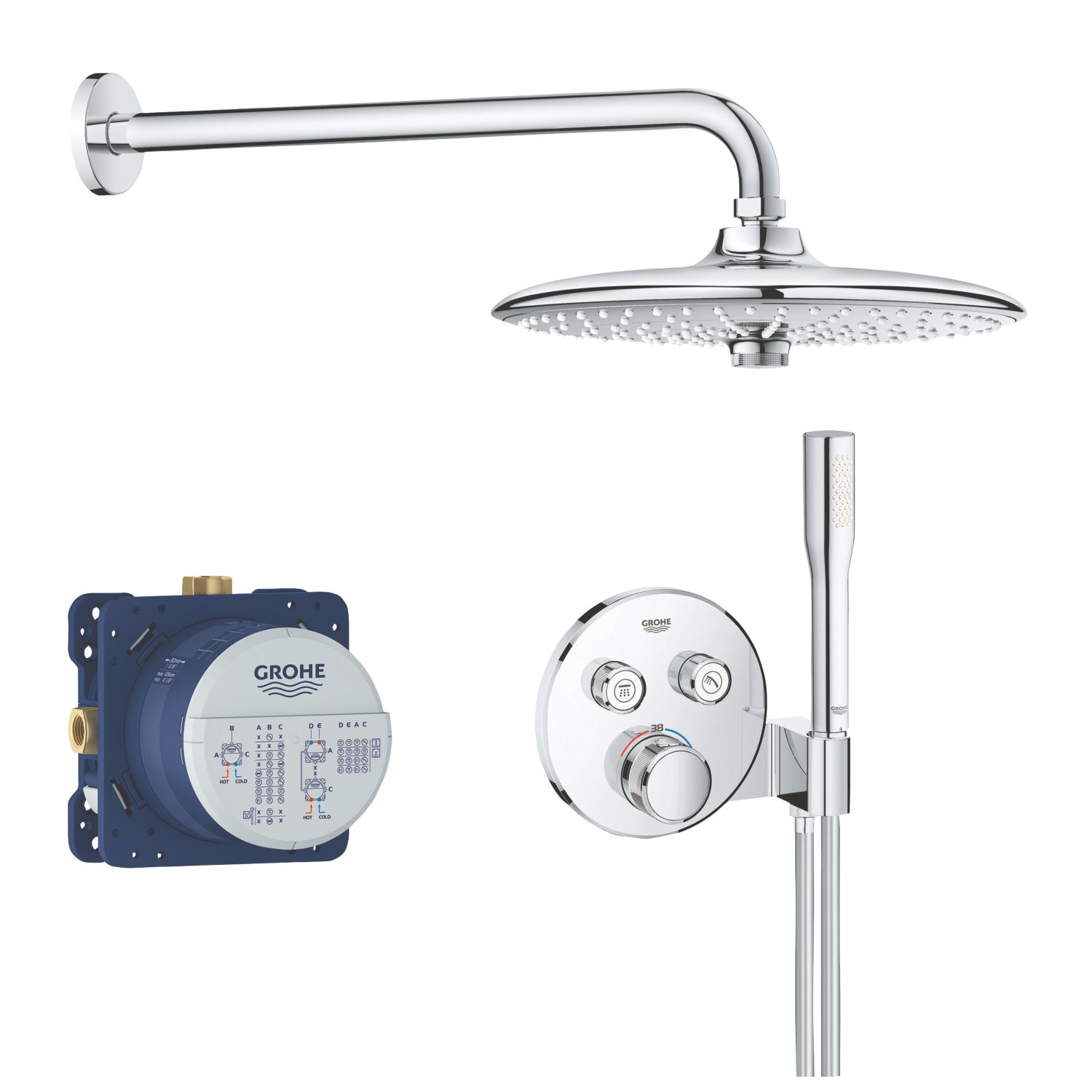 Grohe Grohtherm SmartControl Perfect Rear-Fed Concealed Chrome Thermostatic Shower Set (114XT)