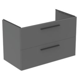 Ideal Standard i.life B Wall Hung Vanity Unit with Black Handles & Basin Matt Quartz Grey 1000mm x 505mm x 630mm