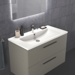Ideal Standard i.life B Wall Hung Vanity Unit with Black Handles & Basin Matt Quartz Grey 1000mm x 505mm x 630mm