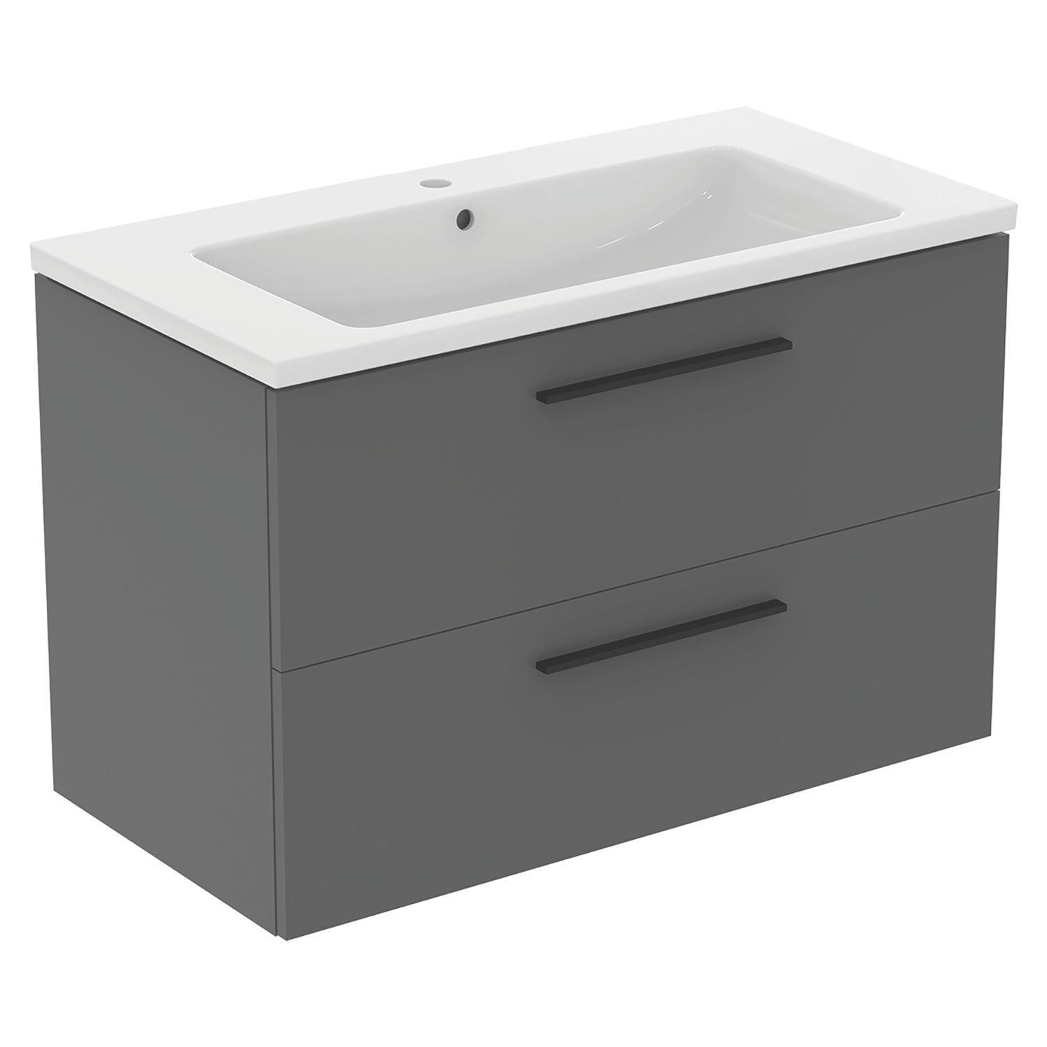 Ideal Standard i.life B Wall Hung Vanity Unit with Black Handles & Basin Matt Quartz Grey 1000mm x 505mm x 630mm (115KC)