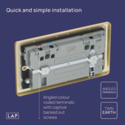 LAP  13A 2-Gang SP Switched Socket + 3A 22W 2-Outlet Type A & C USB Charger Satin Brass with Black Inserts