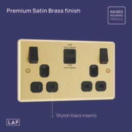 LAP  13A 2-Gang SP Switched Socket + 3A 22W 2-Outlet Type A & C USB Charger Satin Brass with Black Inserts