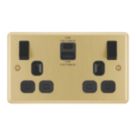 LAP  13A 2-Gang SP Switched Socket + 3A 22W 2-Outlet Type A & C USB Charger Satin Brass with Black Inserts