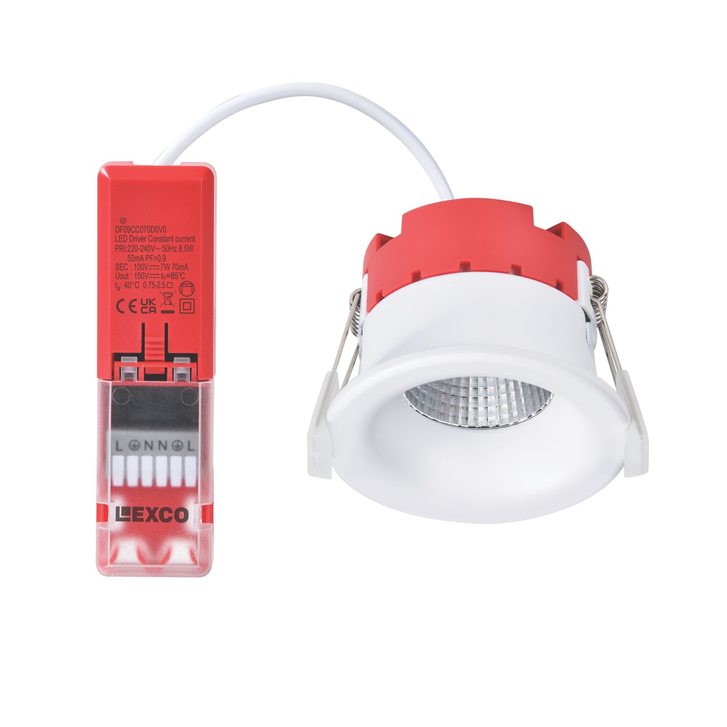 Lexco Chara Fixed Fire Rated LED Downlight White 11W 500-800lm (115RE)