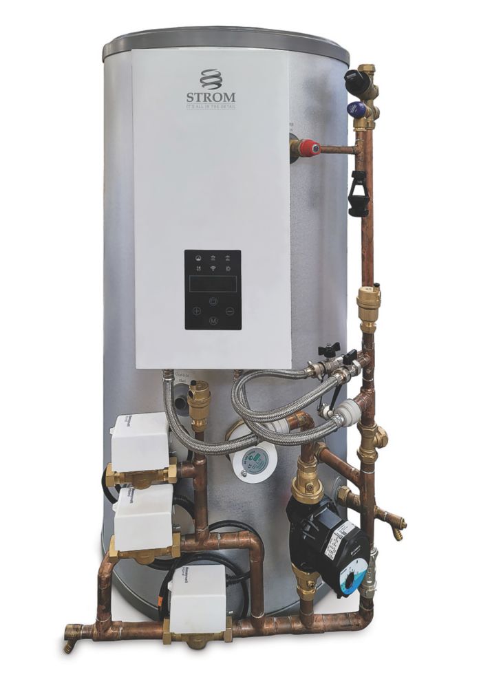 Strom Total One 150Ltr Indirect Unvented Single-Phase Electric Heat Only  Pre-Plumbed Boiler u0026 Cylinder 6kW - Screwfix