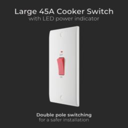 British General  45A 1-Gang DP Cooker Switch White with LED