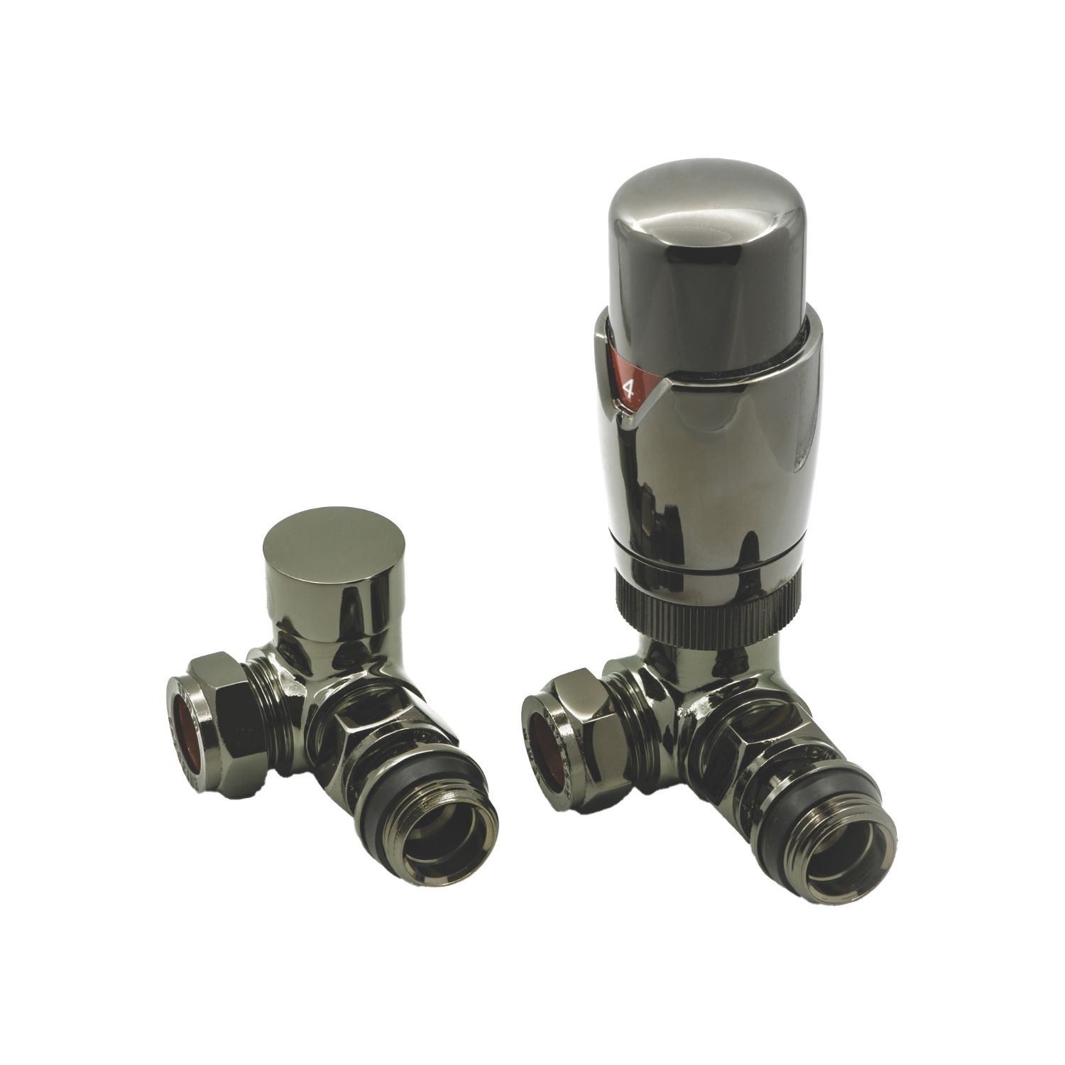 Reina Modal TRV 15mm x 15mm Oiled Bronze Corner & L/S Designer Thermostatic Radiator Valve & Lockshield (116EE)