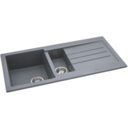 Abode Xcite 1.5 Bowl Granite Composite Kitchen Sink Grey Metallic Reversible 1000mm x 500mm