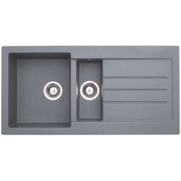 Abode Xcite 1.5 Bowl Granite Composite Kitchen Sink Grey Metallic Reversible 1000 x 500mm