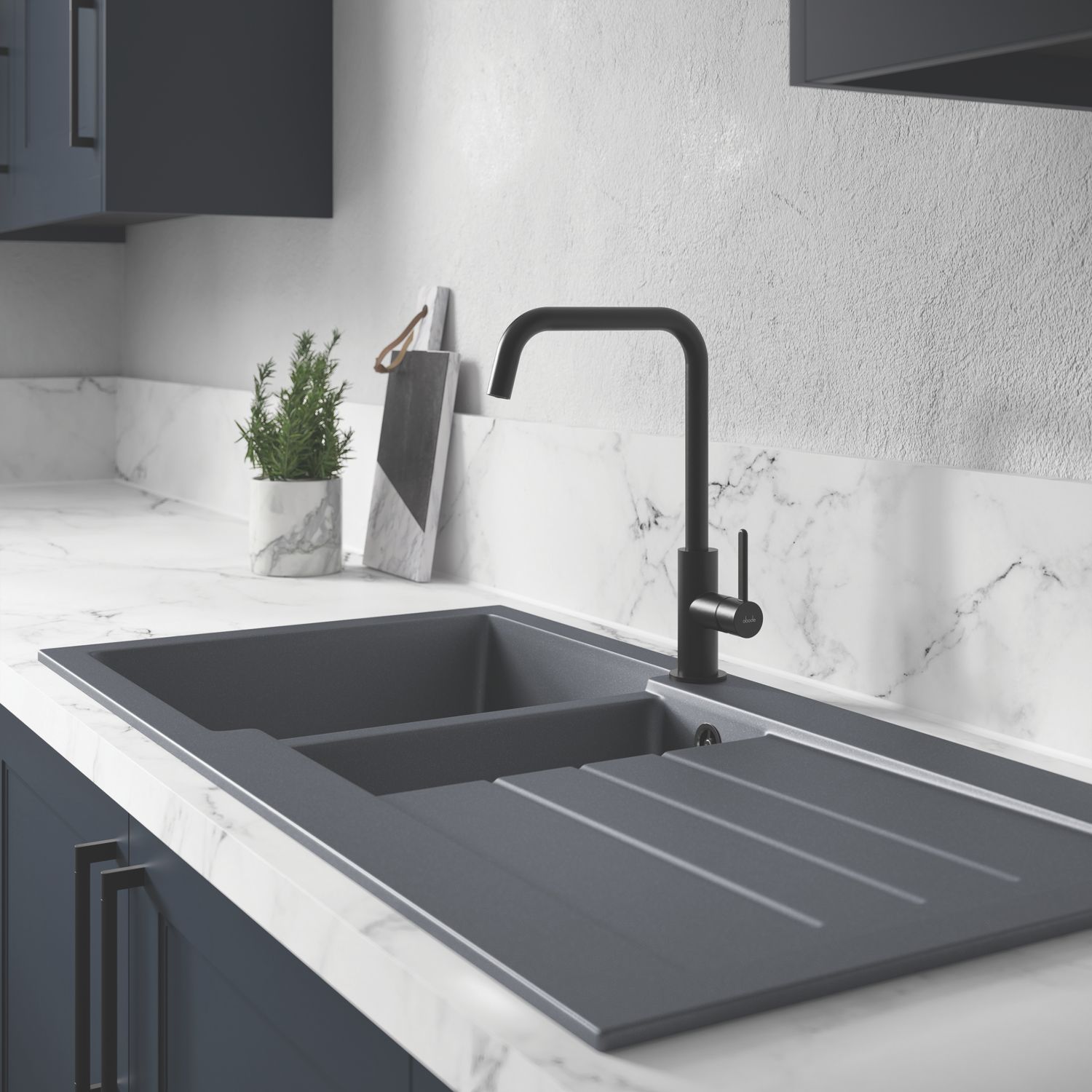 Abode Xcite 1.5 Bowl Granite Composite Kitchen Sink Grey Metallic Reversible 1000mm x 500mm (116PH)