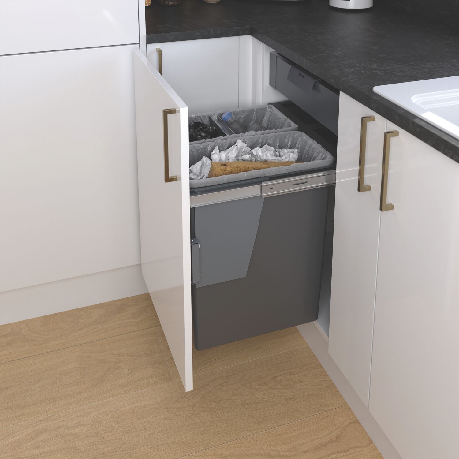 Essentials Vigote Pull-Out Bin Anthracite 64Ltr (116PY)