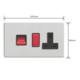 Varilight  45A 2-Gang 2-Pole Cooker Switch & 13A DP Switched Socket Paintable  with Black Inserts