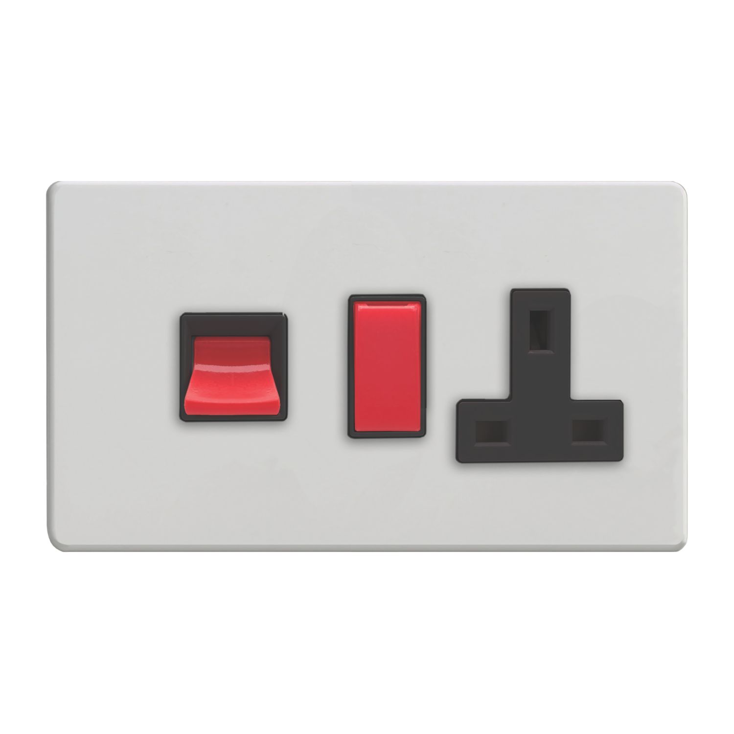 Varilight 45A 2-Gang 2-Pole Cooker Switch & 13A DP Switched Socket Paintable with Black Inserts (116YT)