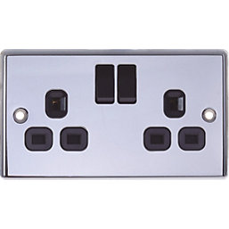 LAP  13A 2-Gang SP Switched Plug Socket Polished Chrome  with Black Inserts 5 Pack