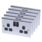 LAP  13A 2-Gang SP Switched Plug Sockets Polished Chrome  with Black Inserts 5 Pack