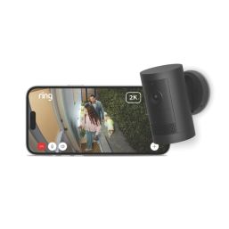 Ring Cam Plus Battery-Powered Black Wireless 2K Outdoor Cylinder Smart Camera