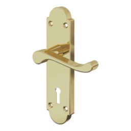 Cooke & Lewis Lulworth Lever on Backplate Lockable Handle Pair Polished Brass