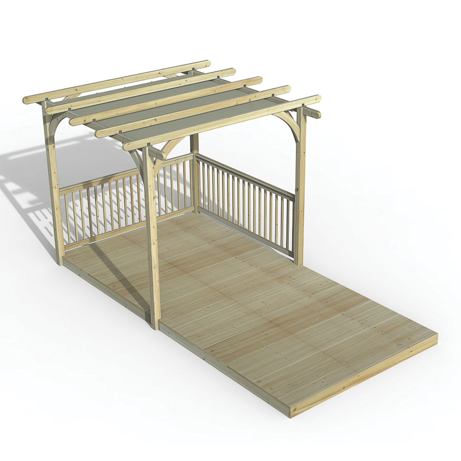 Forest Ultima 16' x 8' (Nominal) Flat Pergola & Decking Kit with 2 x Balustrades & Canopy (117FL)