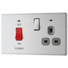 LAP  45A 2-Gang DP Cooker Switch & 13A DP Switched Socket Brushed Stainless Steel with LED with Graphite Inserts