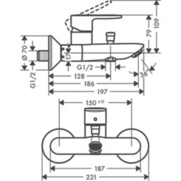 Hansgrohe Vernis Blend Chrome 114mm Wall Mounted Lever 2 Tap Holes Bath Mixer Tap
