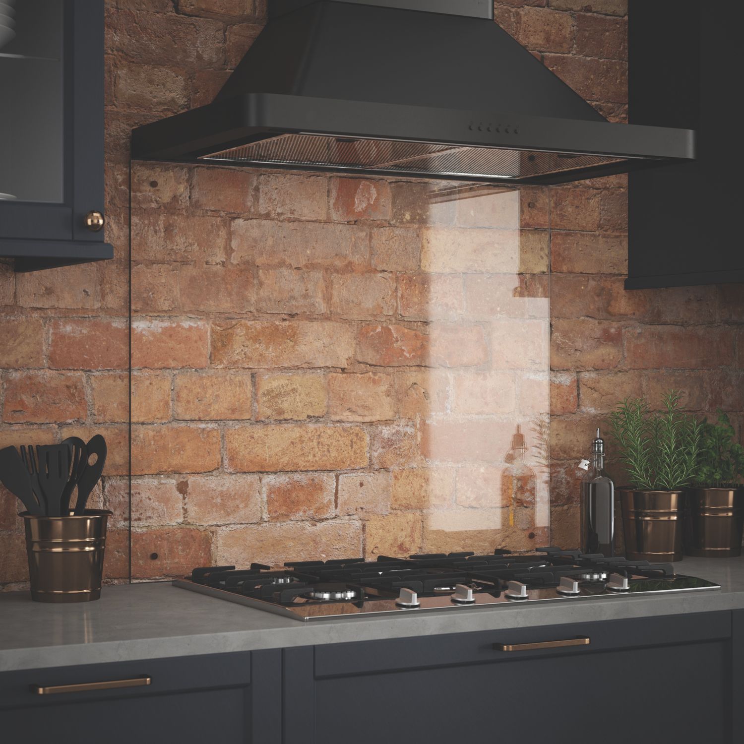 Splashback Clear with Copper Caps Kitchen Splashback 900mm x 700mm x 6mm (117YR)