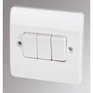 MK Logic Plus 10AX 3-Gang 2-Way Light Switch  White